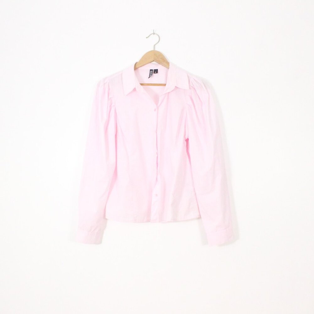 *Pieces Pink Button Up Long Sleeve Blouse